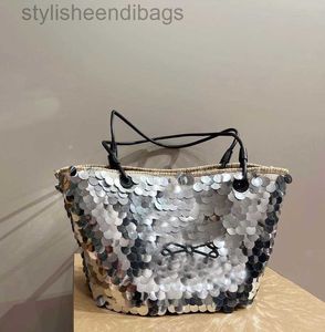 stylisheendibags Shoulder Bags Straw Tot Sequins Glitter Vegetable Basket Large Capacity Luxury Brand Handbag Beach Shopping Bag Purses