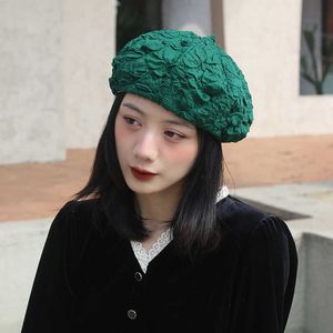 Berets 3D Flower Sedpling Beret Retro Znakomita nisza malarz wiosna lato solidny kapelusz damski G230612