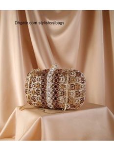 Totes New Fashion Gold Black Crystal Clutch Purse Bästa designer Womens Diamond Evening Clutches Party Purse Axel Messenger Bag