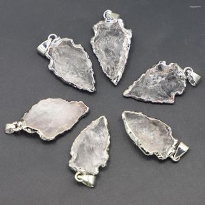 Hänge halsband naturlig sten rå malm ädelstenar tydlig kvarts reiki kristall hänge pilspetsen charm platinal läkning för halsbandsmycken