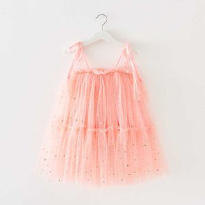 Girl's Dresses Summer New Girls Snowflake Princess Dress Sequins Mesh Lace-up Baby Bow Ball Gown