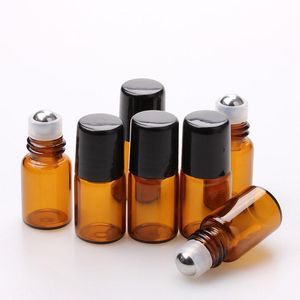 Factory Price Amber 1ml 2ml 3ml Mini Glass Roll On Bottle Essential Oil Roller Glass Bottles with SS Qomlk