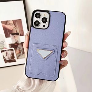 iPhone 14 13 Pro Max Case Designer Case for Mens Womens Luxury PU Leather CreditカードホルダーポケットモバイルセルフルボディバックバンパーカバーFundas Coque Purple