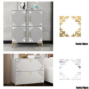 4pcs/lot Hollow Pattern Acrylic Mirror Sticker Furniture Modification Decal Wardrobe Table Home Art Decor DIY Wall Stickers