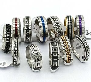 Band Rings 30pcs/lot Design Mix Spinner Ring Rotate Stainless Steel Men Fashion Spin Ring Male Female Punk Jewelry Party Gift Wholesale lots J230612