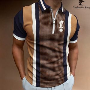 Herrpolos mäns affär casual polo skjortor mode mönster kortärmad polo skjorta tryck smal blixtlåssport lapel t shirt 230612