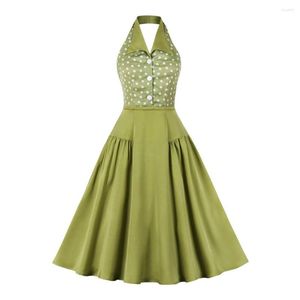 Casual Dresses 1950s And 1960s Green Pleated Collar Vintage Robe Sexy Elegant Backless Polka Dot Dress Women's Summer Midi VD4013