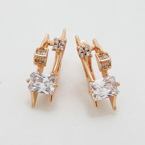 Dangle Earrings Bright Square White/Red Natural Zircon Unusual Stick Women Girls Trendy 585 Rose Gold Color Creative Daily Jewelry