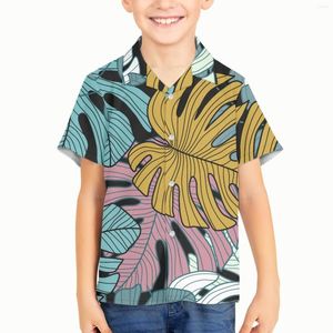 Men's Casual Shirts Tropical Plantain Leaf Pattern Children Kid Boy Fashion Hawaiian Shirt Male Colorful Printed Beach Aloha Hawaiana