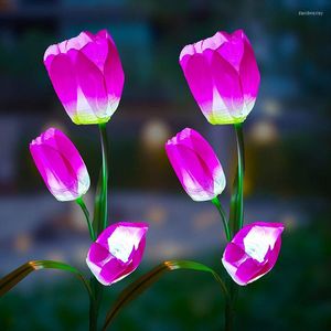 Lâmpada de assoalho de simulação de tulipas solares Luzes de jardim de energia para jardim de rosas Luz de flor decorativa para jardim