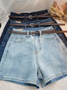 Yuoomuoo Women's 2023 Summer Casual Full Matching Solid Jeans With Belt BH Washed Blue Denim Shorts P230606