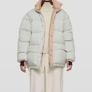 여성용 다운 겨울 여성 지퍼 재킷 긴 소매 따뜻한 싱글 가슴 방수 겉옷 스탠드 칼라 두꺼운 코트