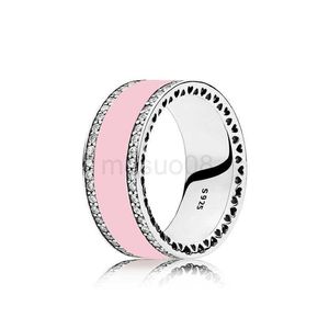 Bandringar 925 Sterling Silver Radiant Hearts Air Pink White Emamel Ring Synthetic Spinel Fit Pandora Silver Jewelry Women Wedding Ring Original Box J230612