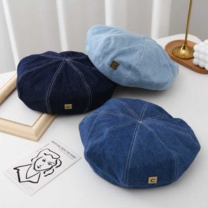 Berets Korean Fashion Creative Cowboy Cloth Hat Windproof Spring and Summer Damskie Dekoracja Outdoor Beret G230612