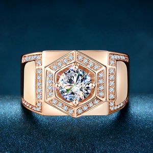 Pierścień Solitaire Trendy 1 okrągłe diamentowe pierścionki męskie 100% 925 Srebrny Srebrny Wesele Wedding Rose Gold Jewelry 230609