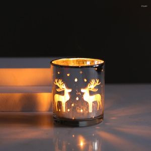 Candle Holders Romantic Glass Holder Jar Tealight Christmas Reindeer Pattern Tea Light Cylinder Silver Birthday Gifts