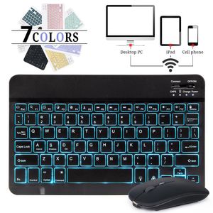 Combos RGB Bluetooth klawiatura bezprzewodowa Mini Hiszpańska Rosyjska Klawiatura z myszy RGB zwrócona w podświetleniu dla iPad Tablet