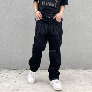 Hosen Hip Hop Alt Jeanshose Männliche Y2K Emo Herrenmodische schwarze Streetwear gestickt Low Rise Baggy Jeans Hosen gerade Kleidung