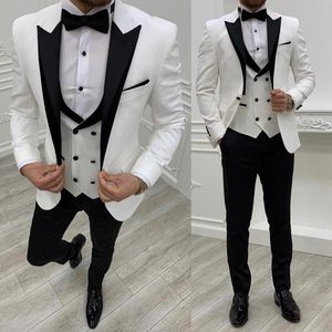 Kurtki 3 -częściowe Slim Fit Men garnitury z podwójnie piersiami w kamizelce formalne smoking ślubny dla drużbów mody czarny kostium klapowy