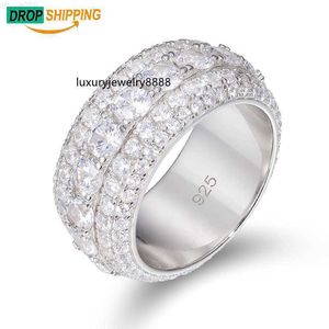 Dropshipping Hohe Qualität Pass Diamant Tester 5 Reihen Vvs Moissanite Diamant Finger Ring 925 Sterling Silber Hip Hop Schmuck