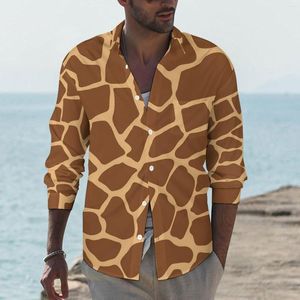 Camisas casuais masculinas Girafa Camisa estampada animal Man Manchas marrons Primavera Estética Gráfico Blusas Manga Comprida Cool Oversized Tops Presente