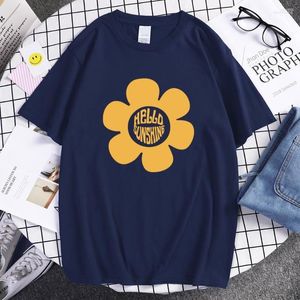 メンズTシャツメンズハローサンシャインビッグイエローフラワープリントシャツクラシックブランドTシャツ男性ユニークな綿服カジュアルクール