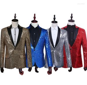 Ternos masculinos Roupas douradas Desenhos masculinos Masculino Homme Terno Trajes de palco para cantores Jaqueta Lantejoulas Blazer Vestido estilo estrela de dança