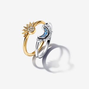 2023 novos anéis de casamento de prata esterlina 925 para mulheres faça você mesmo ajuste pandora celestial brilhante sol lua conjunto de anéis moda menina dia dos namorados designer de joias presente