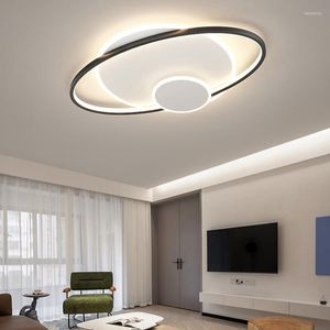 Żyrandole 2023 Modern Style Lampa sufitowa LED do salonu sypialnia do sypialni kuchnia czarny owalny projekt zdalny żyrandol światło