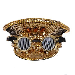 Berets Women Captain Hat Steampunk военные шляпы с блестка