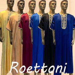 Ethnic Clothing 1 Pieces Shiny Short Sleeves Muslim Jubba Thobe Men Pakistan Djellaba Luxury Saudi Abaya Moroccan Webbing Robe Eid/Ramadan