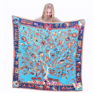 Sarongs LESIDA Pure Silk Scarf Women Large Shawls Stoles Tree Print Square Scarves Echarpes Foulards Femme Wrap Bandanas 130*130CM 1303 230609