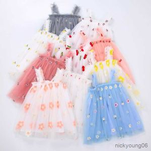 Abiti da ragazza Cute Flower Embroidery Girls Dress Summer High Quality Birthday Girl Party Twim Baby Tulle Princess 0-6T R230612