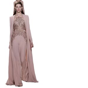 Elie Saab aftonklänningar Långa ärmar Sheer Jewel pärlor promklänningar Chiffon Custom Made Special Occasion Dress