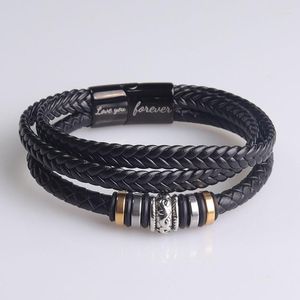 Link Bracelets To My Grandson Braided Leather Bracelet Handmade Rope Wristband Gift