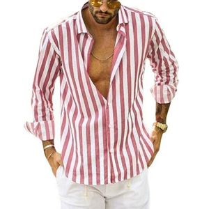 Erkekler Elbise Gömlek Pembe Beyaz Çizgili Bluz Üstleri Yaz Erkek OL Düğmesi Uzun Kollu Bluz Adam Gömlek Büyük Boy S-5XL FYY-10781 230612