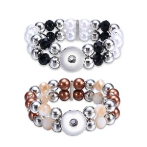 Mehrschichtiges Perlen-Armband mit 18 mm Druckknopf, bunt, schwarz, weiß, braun, für Damen und Herren, Punk-Armreif
