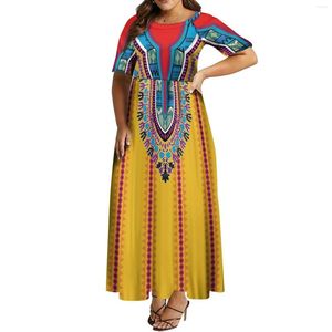 Casual Dresses African Art Women's Dress Crewneck Pommel Skirt Custom Pattern Printed Long Fashion Fair