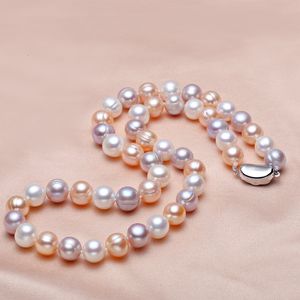 Pendant Necklaces Natural Freshwater Pearl Necklace Threaded 7-8MM Pearl Necklace 925 sterling silver clasp 230609