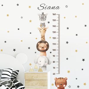 Boho Cartoon Elefante Giraffa Stelle Altezza Misurazione Adesivo da parete Vinile Vivaio Acquerello Decalcomanie da muro Camera dei bambini Decorazioni per la casa