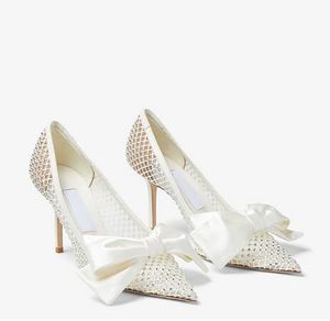 Luxury Wedding Love Sandals Shoes Black White Crystal Mesh High Heels Party Pointed Toe Lady Pumps Comfort Walking EU35-43