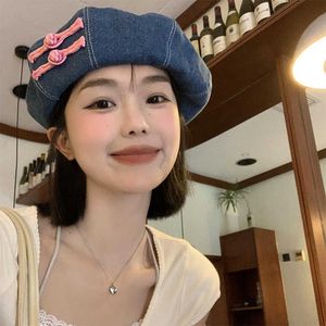 Berety chiński styl retro guzika kobiet wiosna i letni show koreański twarz mała wszechstronna malarz sztuki kapelusz słodki kowbojowy beret g230612