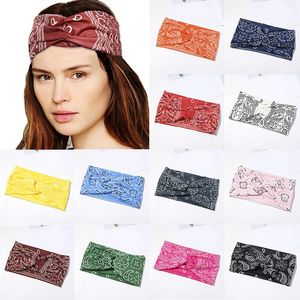 Women Print Wide Hairband Sport Hair Ribbon Cross Knot Anti-Slip Headband Turban Solid Color Headdress Elastic Hair Band