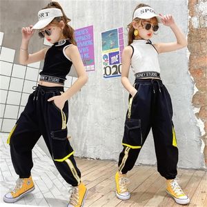 Hip-Hop Kids Dance Girls Clothes Outfits Vest Tops Pants Cargo Sweatpants Moderna Baby Teens 9 10 11 12 13 Years Girls Streetwear264d