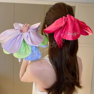 Extra stor blomma satin hår scrunchies fasta färg hårband hår prydnader elastiska hårgummiband hårband för flickor