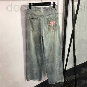 Calças femininas plus size de grife jeans feminino cintura alta calças largas perna estilo street senhora calça jeans B1HI