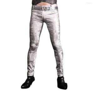 Męskie spodnie Mężczyźni Niski talia chuda pu faux skórzana ciasna, swobodne litery ołówkowe litery personalizowane logo body ghaper legginsy
