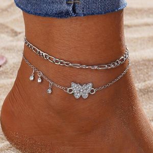 Anklets Vintage Boho Rhinestone Butterfly Crystal Pendant Anklet For Women Bohemian Summer Beach On Foot Ankle Bracelets Jewelry