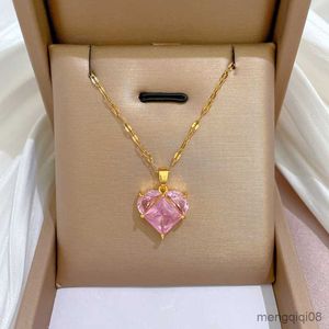 Pendant Necklaces European and American Fashion Pink Stitching Heart Necklace for Women Personality Crystal Banquet Wedding Jewelry Accessories R230612