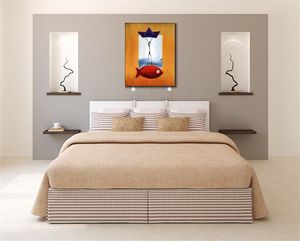 Abstract Fish Canvas Art Hail and Farewell to The One That Got Away Painting Handmade Musical Decor for Piano Room